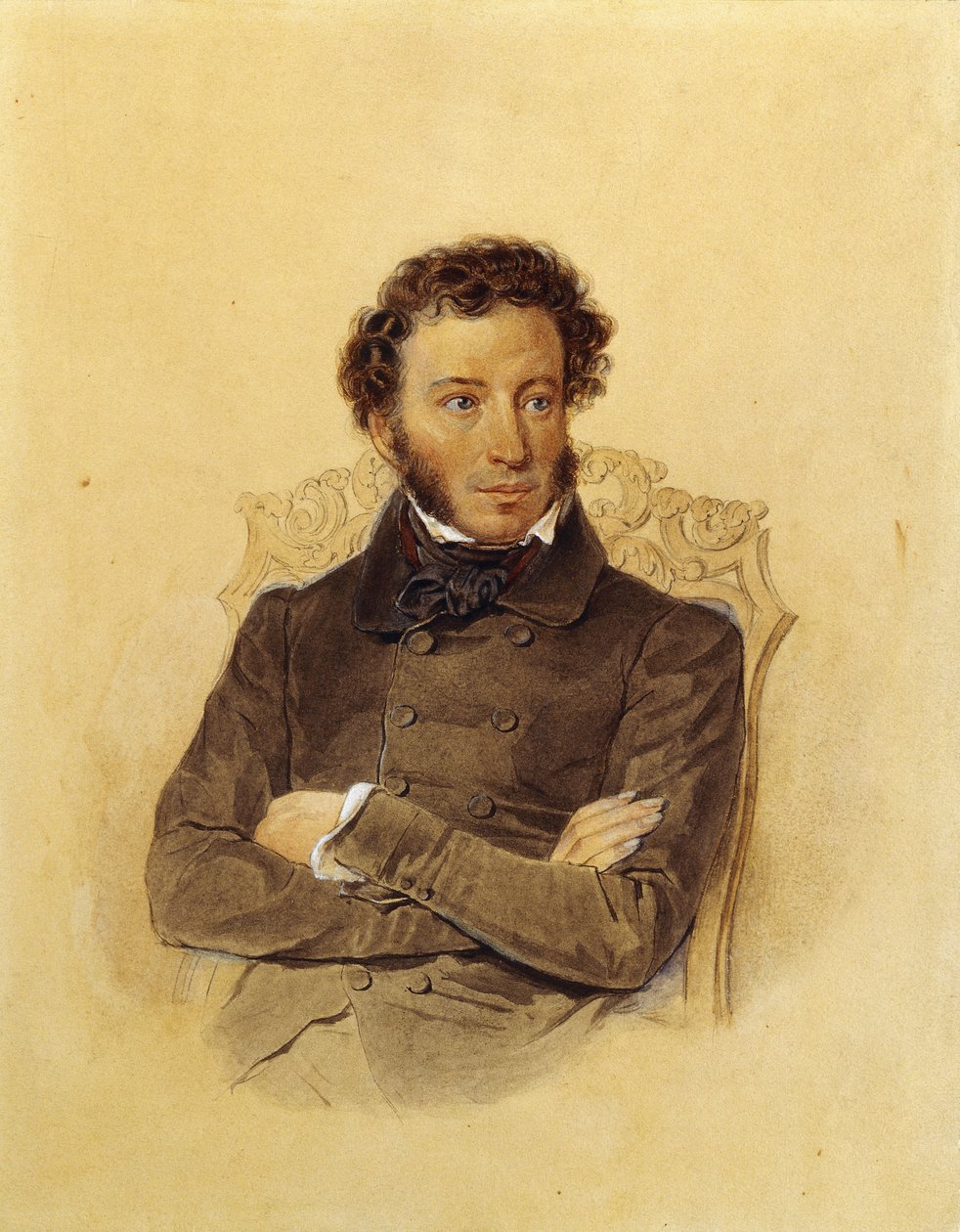 詩人Aleksandr Sergeevich Pushkinの肖像、c。 1830 作： Pyotr Fyodorovich Sokolov