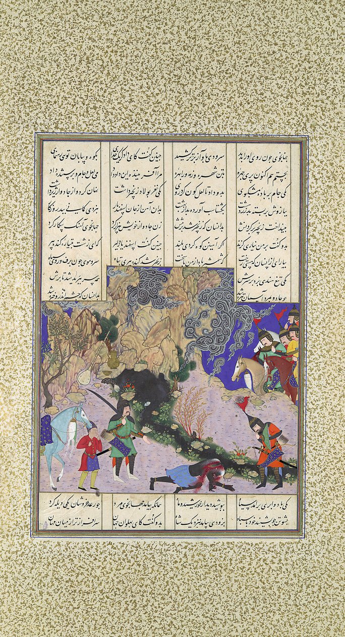 Isfandiyar の第 4 コース: He Slays a Sorceress、Shahnama からのフォリオ 435v...、ca. 1525-30。 作： カシムイブン 'アリ