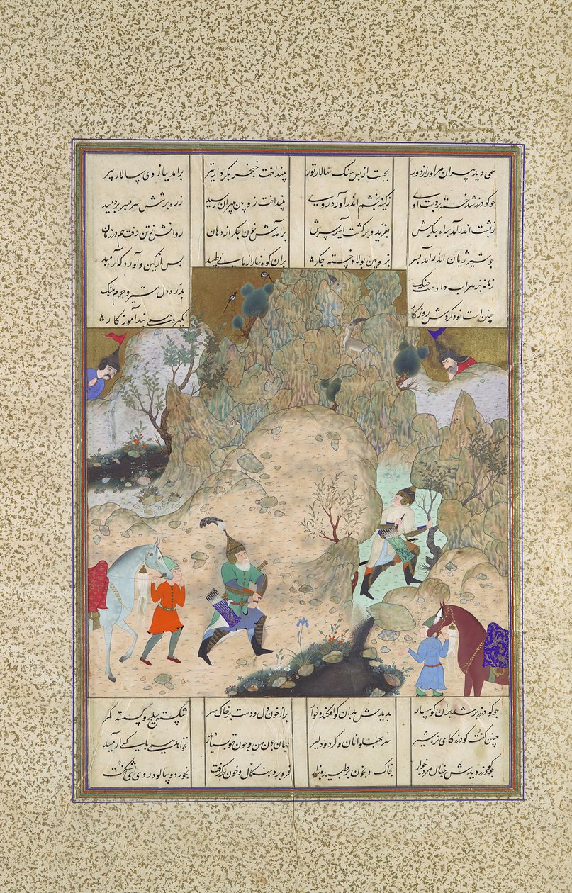 The Final Joust of the Rooks: Gudarz Versus Piran, Shahnama からの Folio 346r..., ca.1525-30. 作： カシムイブン 'アリ