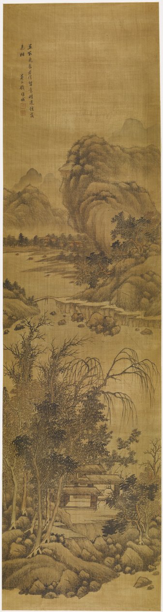 風景（絹本、インク、彩色） 作： Qian Weicheng