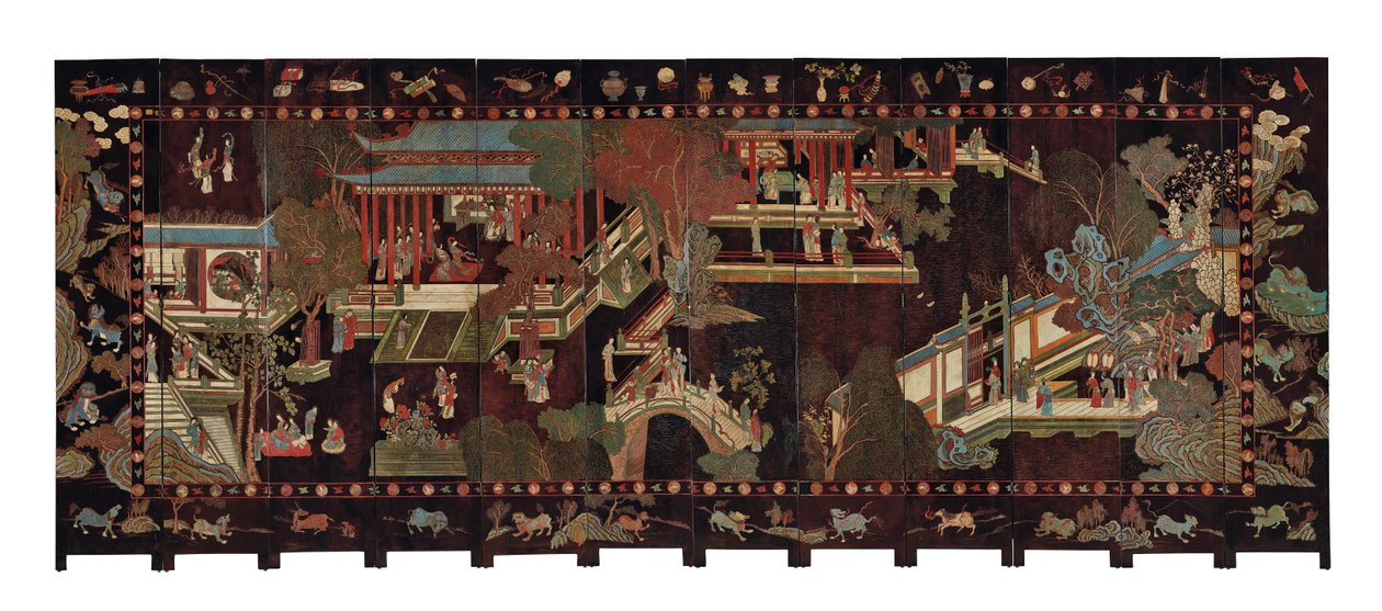 12倍のコロマンデルスクリーン、18世紀 作： 清王朝の中国語学校