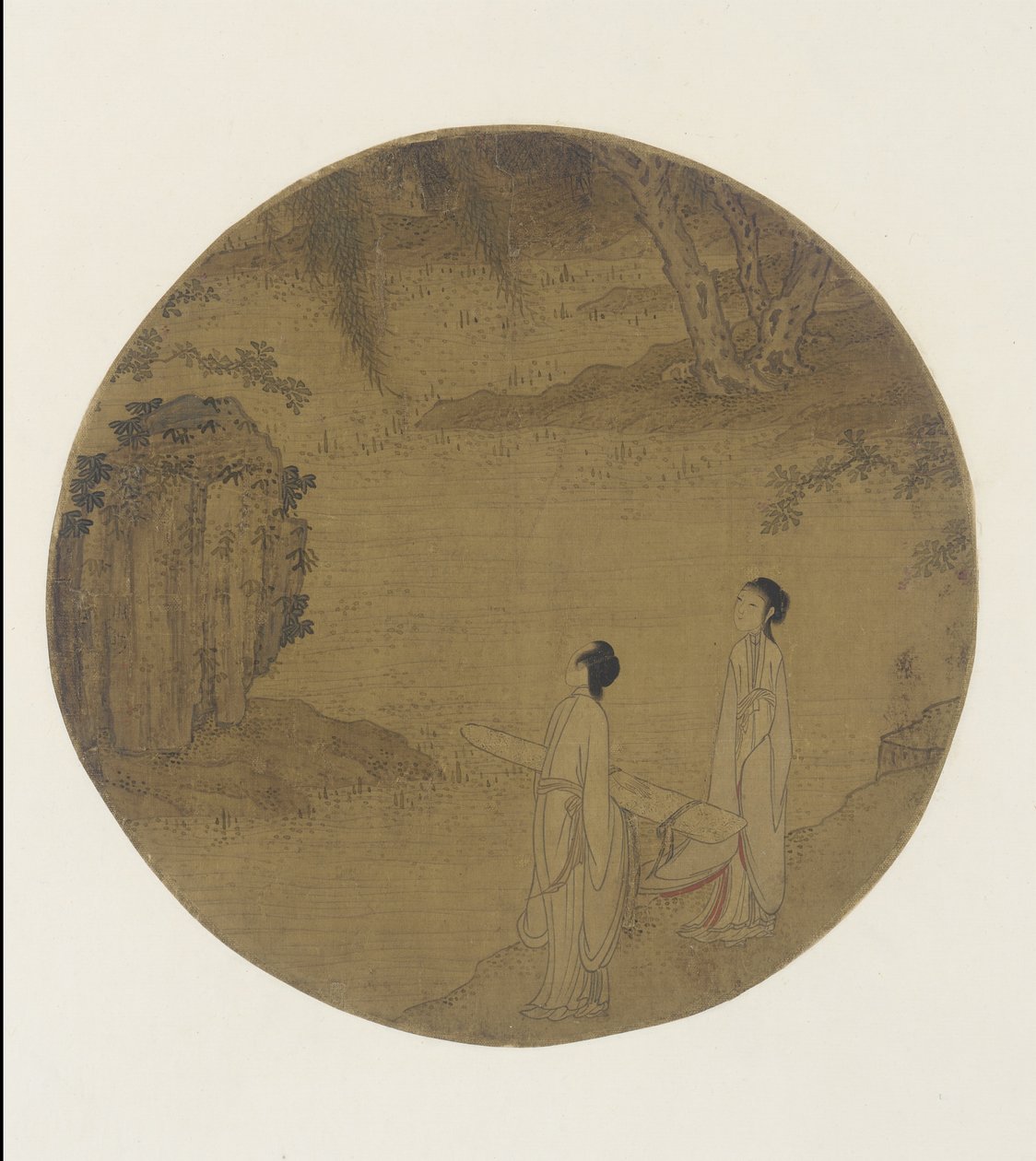 秦（zither）を持つ2人の女性 作： 清王朝の中国語学校