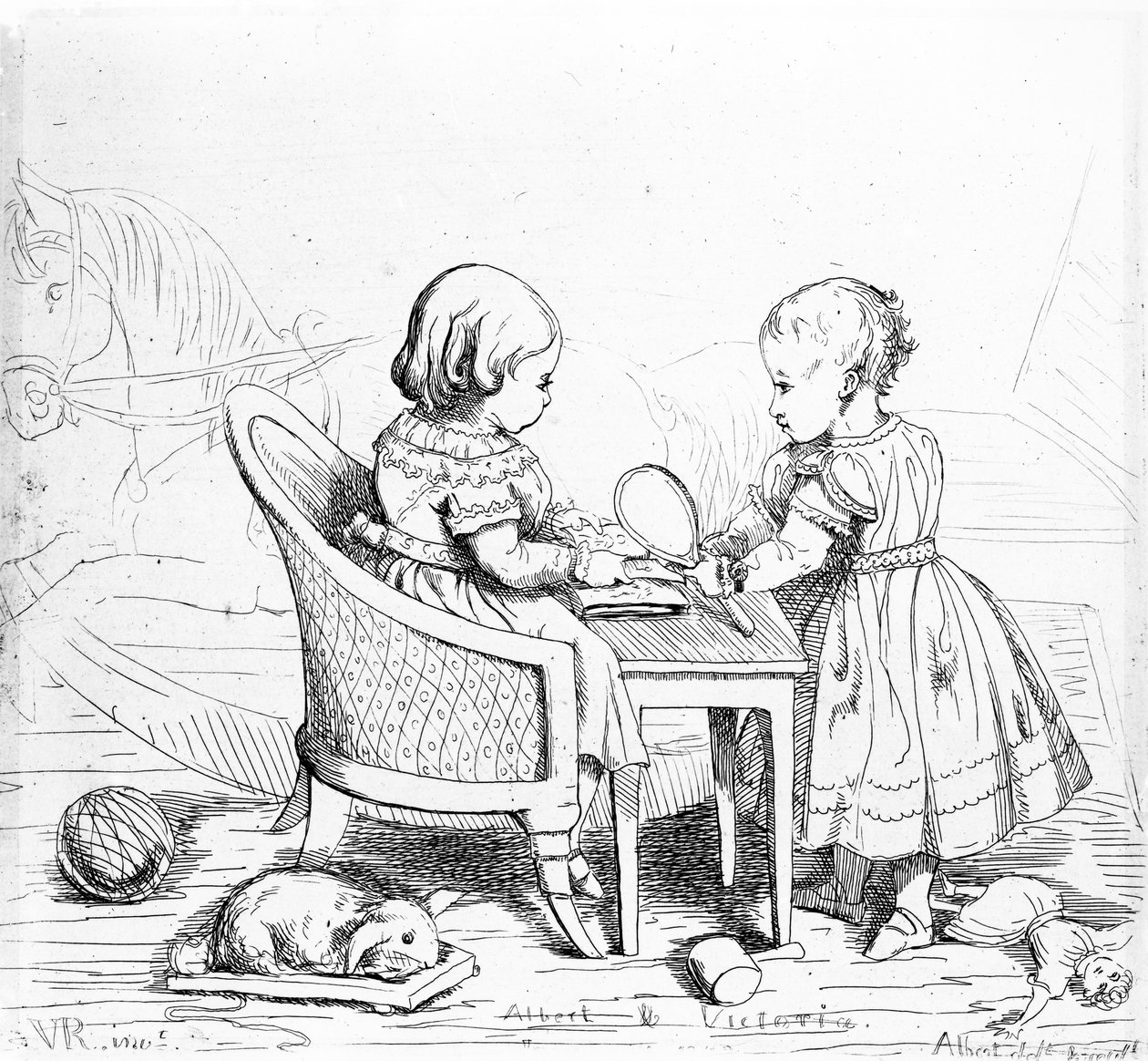 アルバート、プリンスオブウェールズ、ビクトリア、プリンセスロイヤル、アルバート王子の彫刻、1843年 作： ビクトリア女王