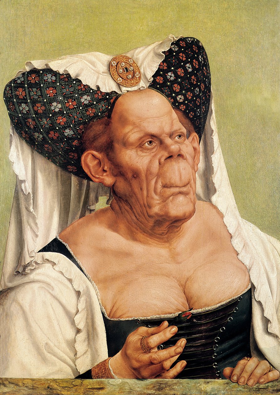 グロテスクな老婦人、おそらくチロルのマーガレット王女、c.1525-30 作： クエンティン・マサイスまたはメトシス