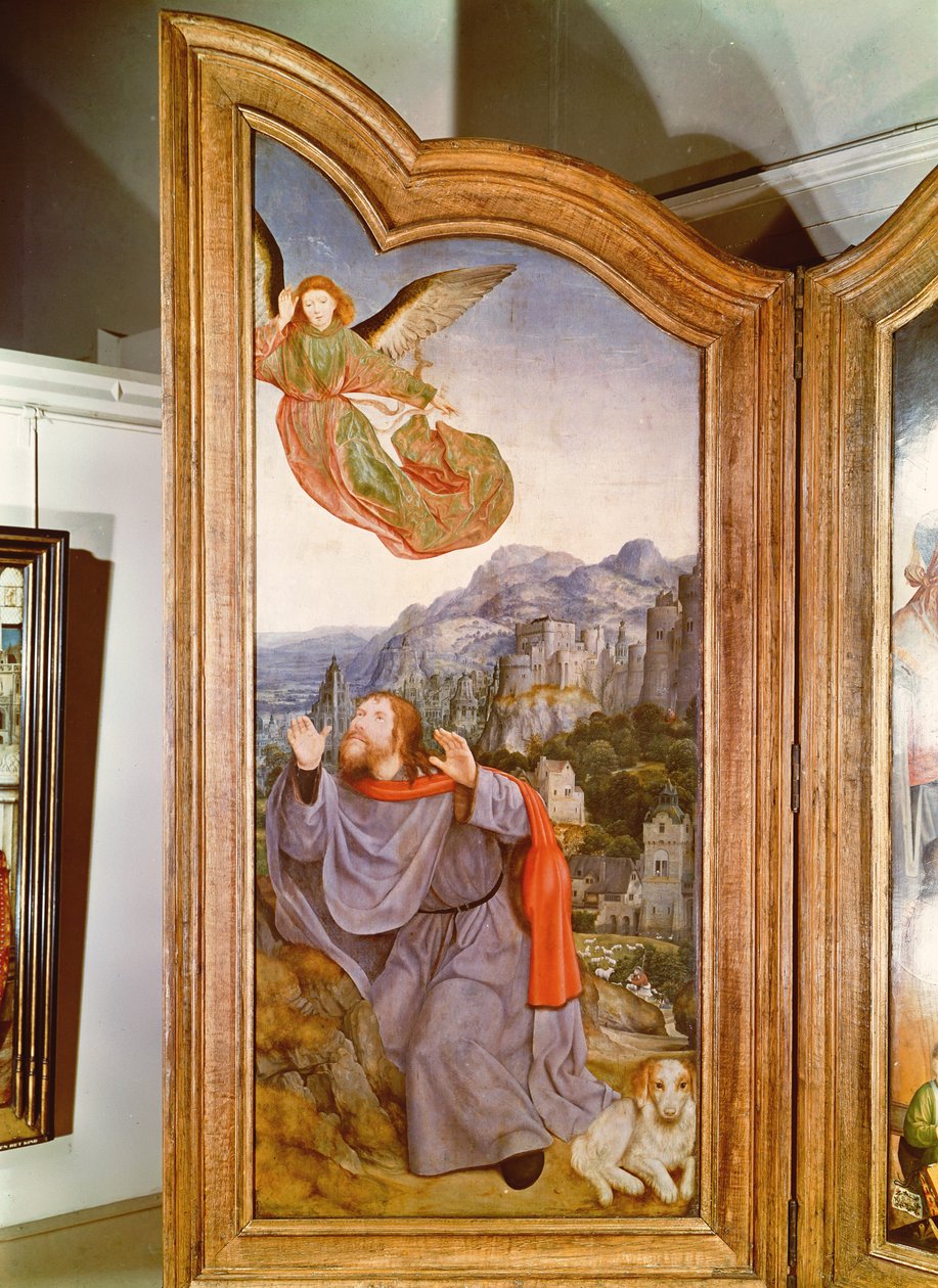 聖なる親族、または聖アンの祭壇画、1509年のヨアヒムへの受胎告知を描いた左パネルの詳細 作： クエンティン・マサイスまたはメトシス