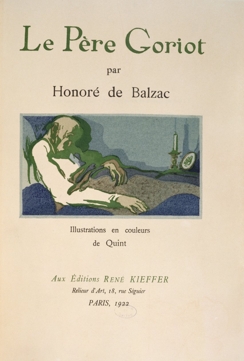 Honore de Balzacによる &39;Le Pere Goriot&39;のタイトルページ、1922年に公開 作： 5番目