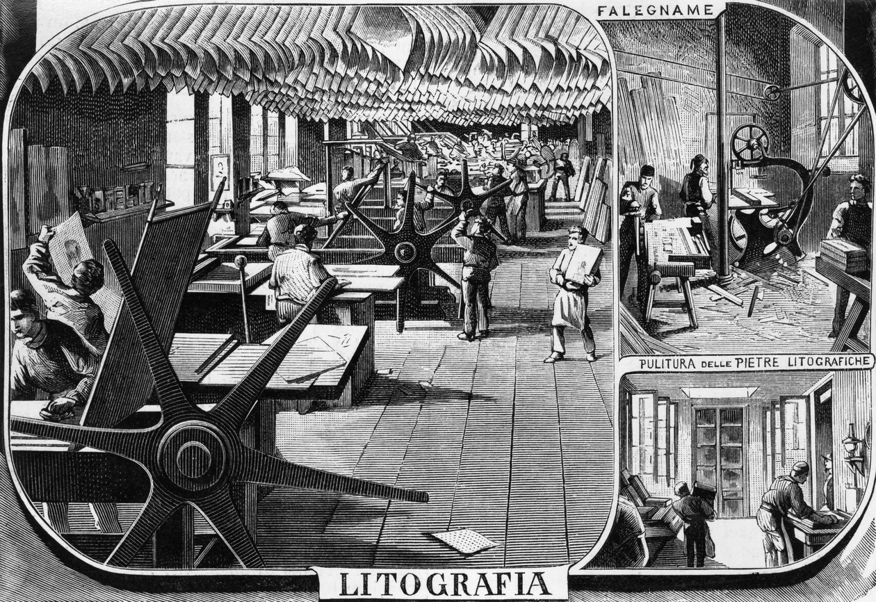 イタリア・ミラノのリトグラフ部門、トレベス兄弟の事務所、クイント・チェンニ（1845-1917）のイラスト（L