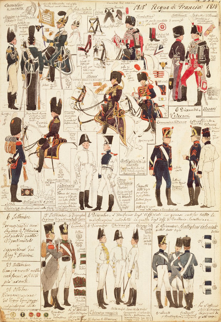 フランス王国の馬上の狩人の制服、クイント・チェンニ作、カラー図版 作： クィントゥス・チェニ