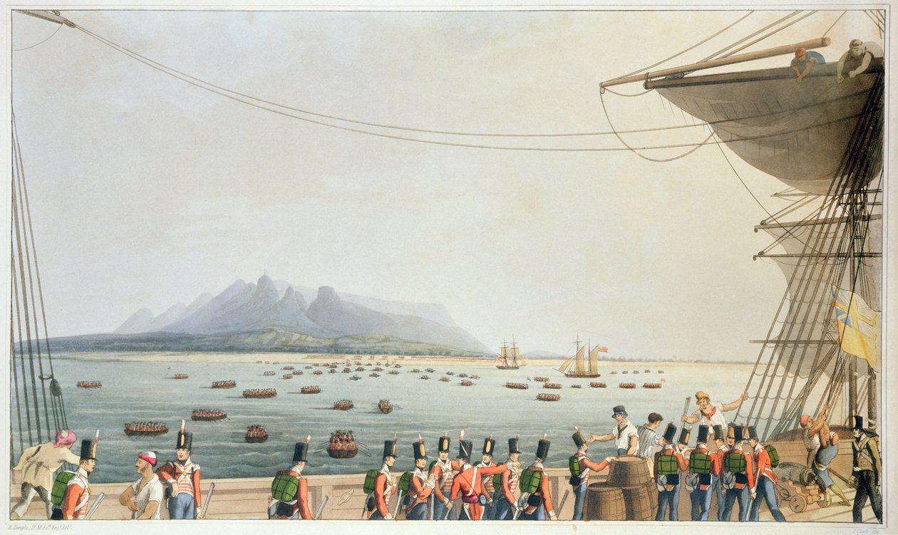1810年11月29日、イギリス陸軍着陸のアプトン城輸送の甲板からの眺め。1809〜10年に撮影された、ペルシャ湾の場所の16の眺め 作： R.テンプル