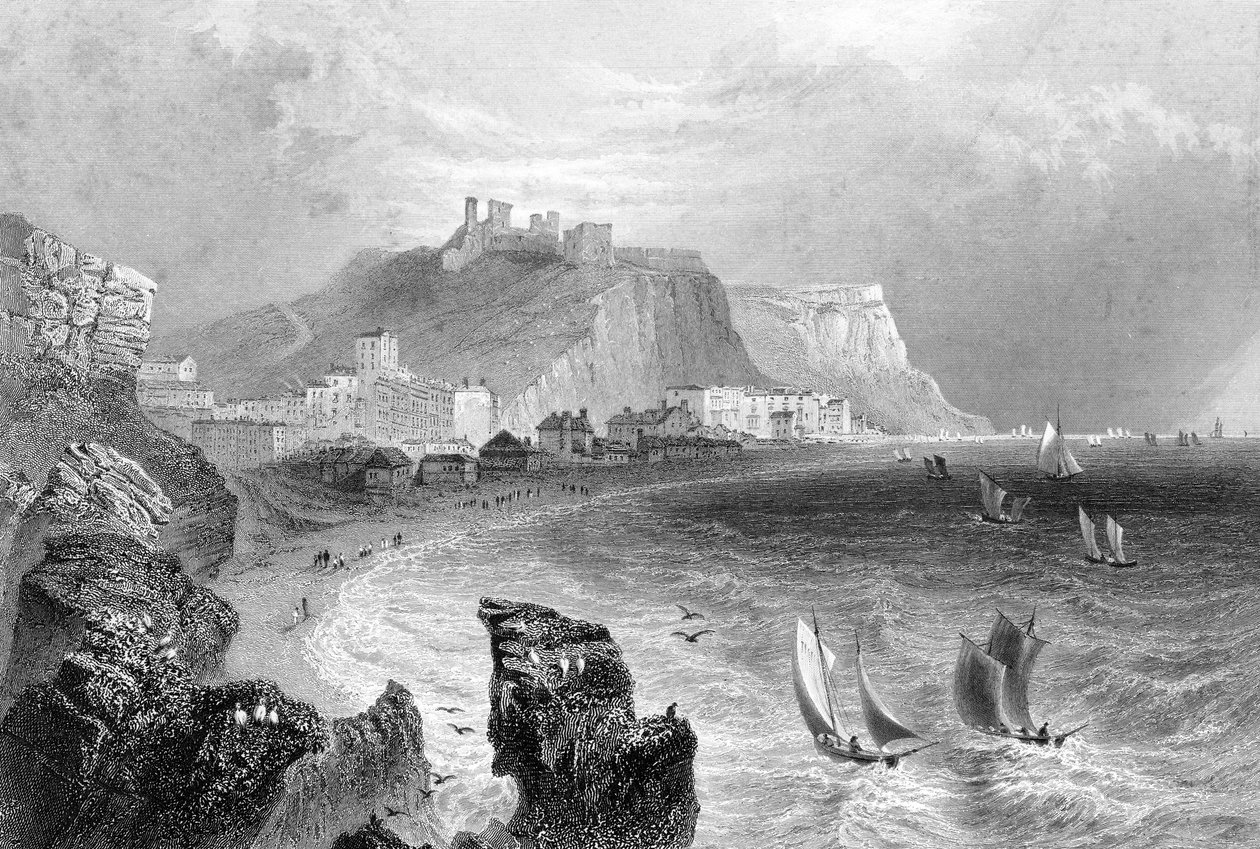 ヘイスティングスの海岸線、イーストサセックス、1840年。 作： R.ウォリス