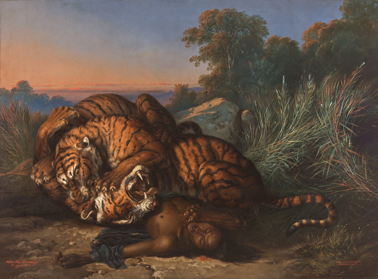 ジャワ人の死体をめぐってトラと戦う 作： Raden Ben Jaggia Saleh Syarif Bustaman