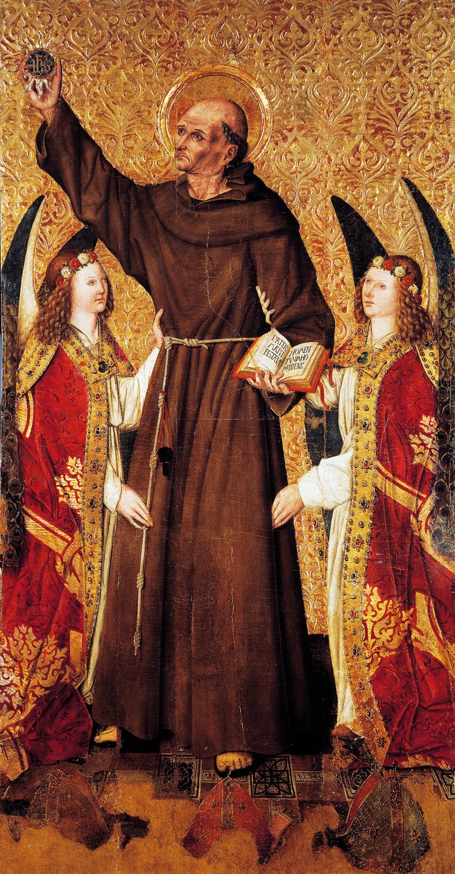 Pyhä Bernard ja enkelit, Rafael Tomasin (aktiivinen 1455-1479) Pyhän Bernardin alttaritaulun keskipaneeli, Joan Figueran predella (aktiivinen vuodesta 1454 - kuoli 1477 tai 1479), paneelin tempera, 398, 9x253 cm 作： ラファエル & フィゲラ ジョアン (1454～1477 年に活動) トーマス