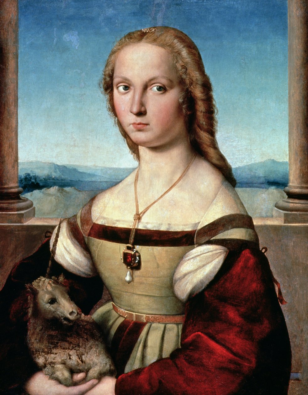 ユニコーンを持つ女性の肖像、c.1505-6 作： ラファエロサンツィオラファエル