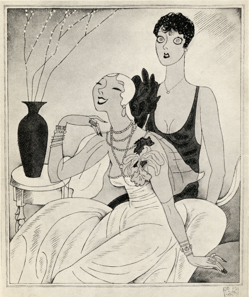 ローレライとドロシー、アニタ・ロースの「しかし紳士はブルネットと結婚する」のイラスト、1928年に出版 作： ラルフバートン