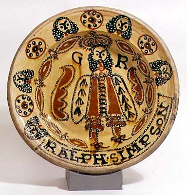 メトロポリタンスリップウェアで装飾されたボウル、1680年頃（釉薬をかけた土器） 作： ラルフ・シンプソン