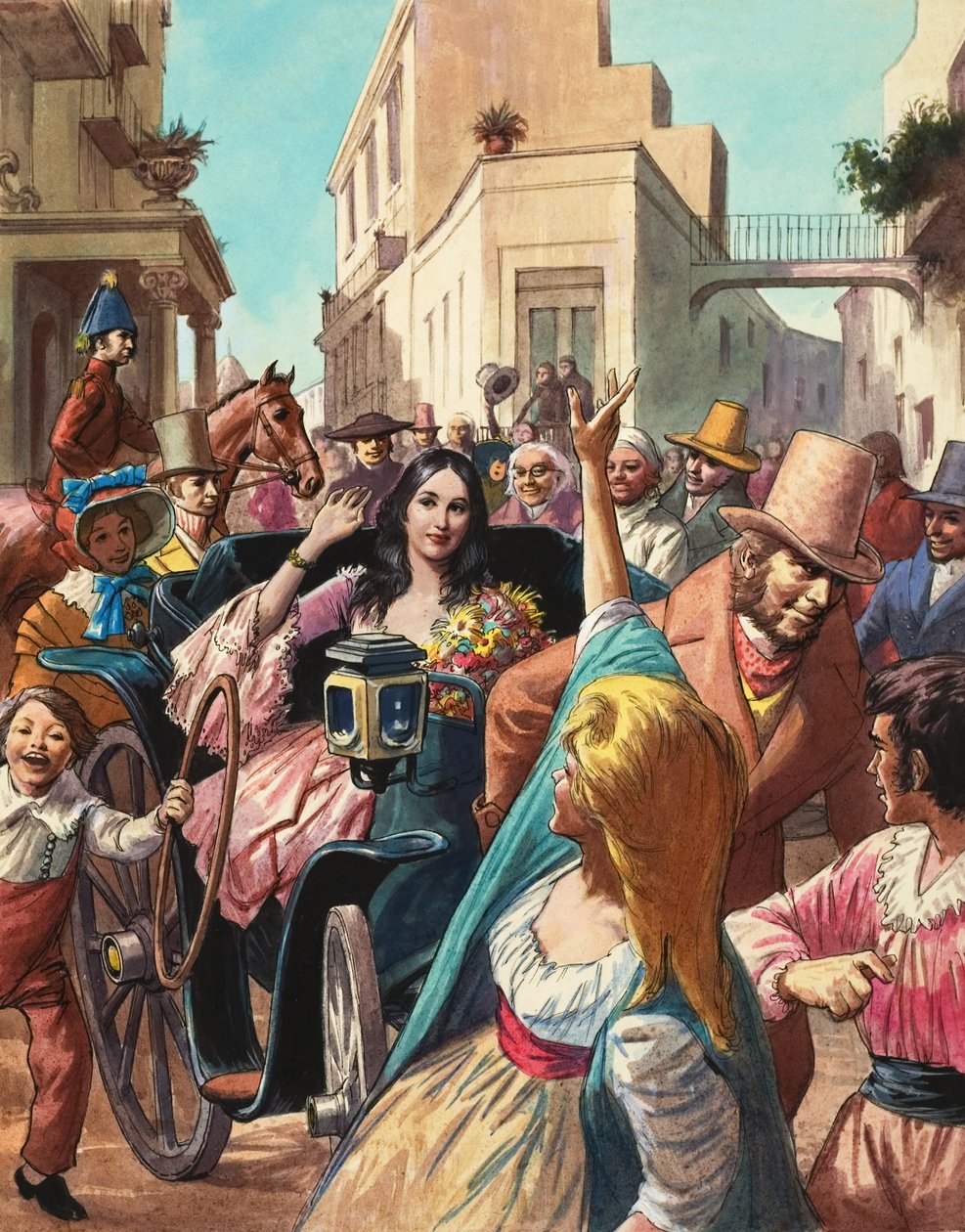 イタリアのルッカを訪れるマリア・マリブラン（1808-36）（紙にグワッシュ） 作： ラルフ・ブルース