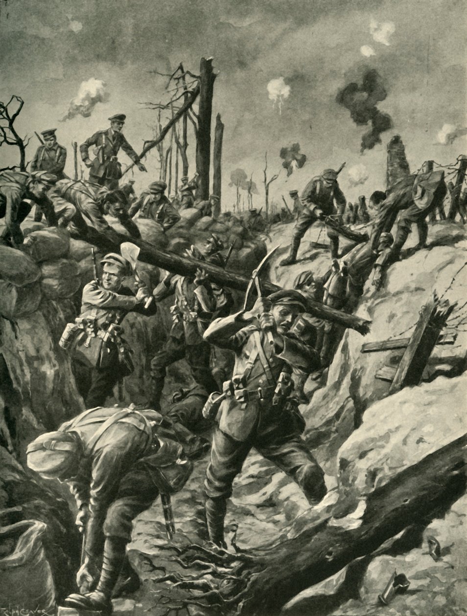 ドイツの塹壕、西部戦線、第一次世界大戦、c1915、c1920のイギリス兵。 作： ラルフ・クリーバー