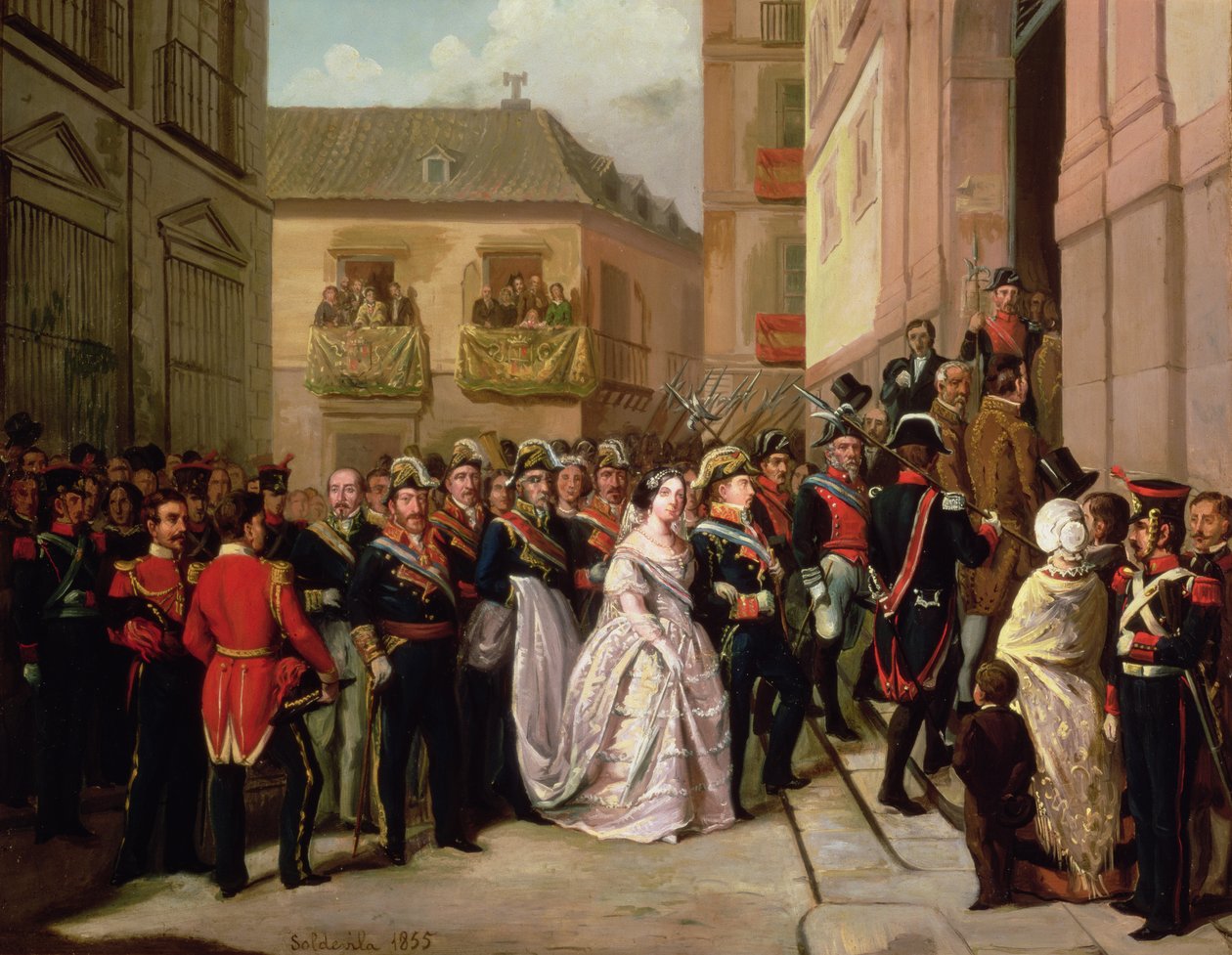 スペインのイザベラ2世（1830〜1904年）と夫のフランシスコデアッシジがサンタマリア教会を訪問 作： ラモン・ソルデベラ・トレパット