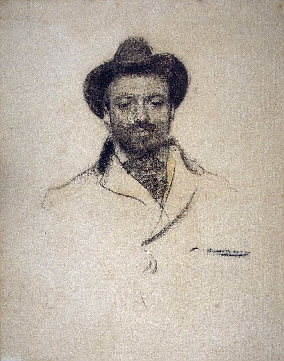 「『スペインの画家・写真家ホセ・マリア・セルト（1874-1945）の肖像』」 ラモン・カサス（1866-1932）による木炭画 1904年 個人蔵 作： ラモンカサス