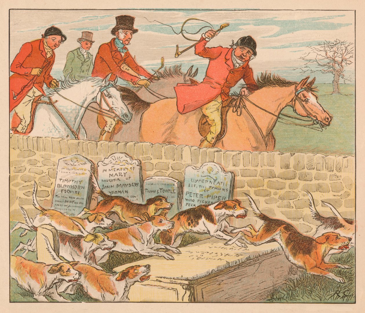 猟犬が見えるようになると、c1883。 作： ランドルフ・カルデコット