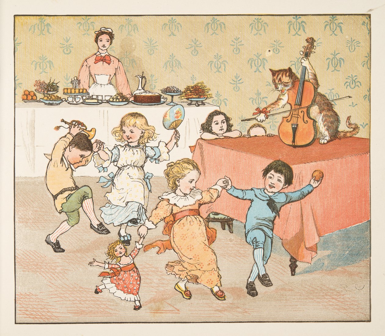 Hey, diddle, diddle, The Hey Diddle Diddle Picture Book, pub.1882 (colour engraving) より。 作： ランドルフ・カルデコット