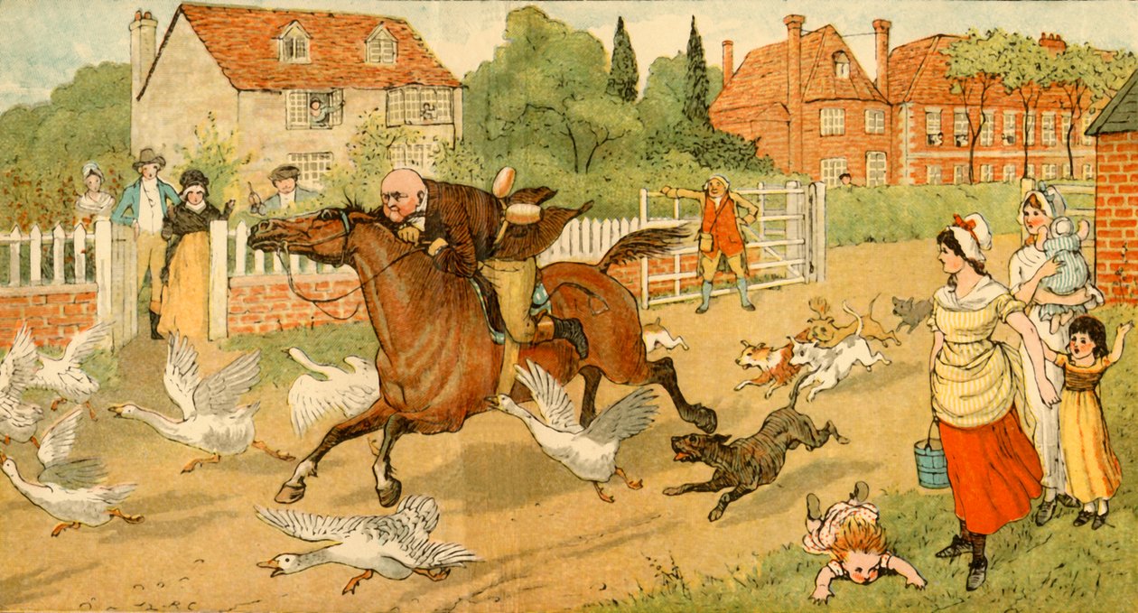 ジョンギルピンは1878年、c1918の村を駆け抜けます。 作： ランドルフ・カルデコット