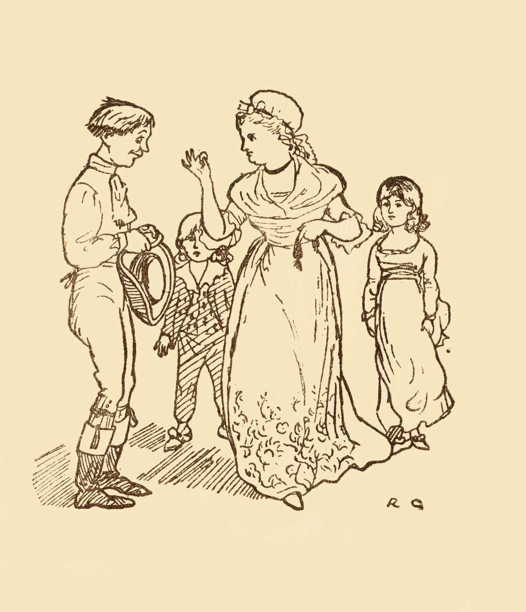 ギルピン夫人は、1878年の夫を見つけるために郵便配達員に支払います。 作： ランドルフ・カルデコット