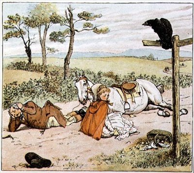 A Farmer went trotting upon his gray mare」の「The Farmer on the ground」。 作： ランドルフ・カルデコット