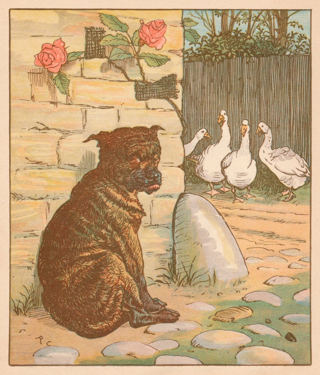 猫を心配した犬...、c1878。 作： ランドルフ・カルデコット