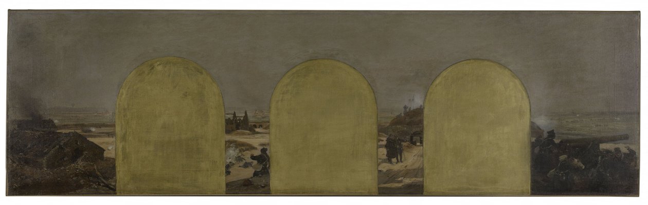 パリ市庁舎長官内閣のためのスケッチ：城壁の砲台1870年のパリ包囲戦 作： ラウル・ジョセフ・アルス