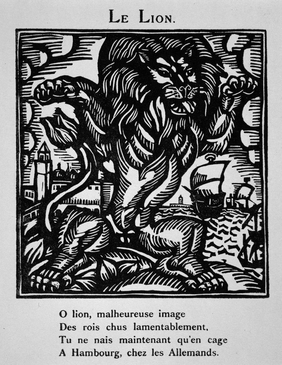 ライオン - ラウル・デュフィ（1877 - 1953）挿絵によるアポリネール「オルフェの獣姦」、ド・ラ・シレーヌ編、パリ。 作： ラウル・デュフィ