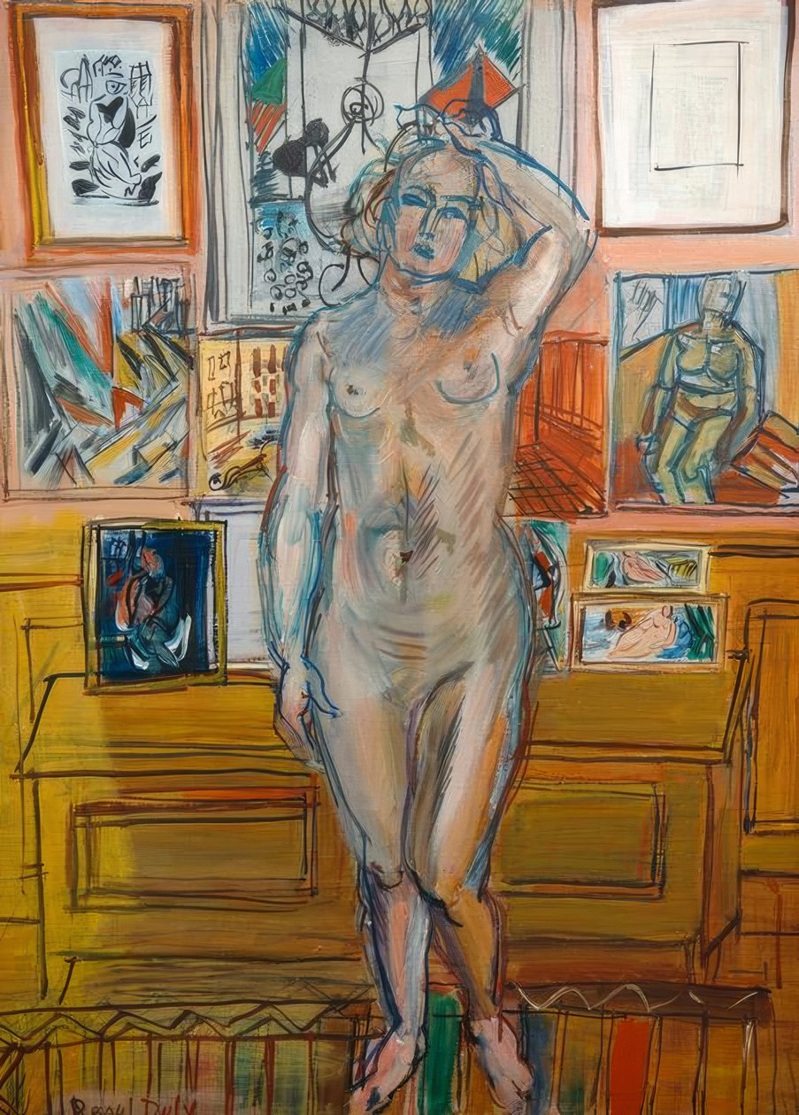 絵画の上にヌードで立つ 作： ラウル・デュフィ