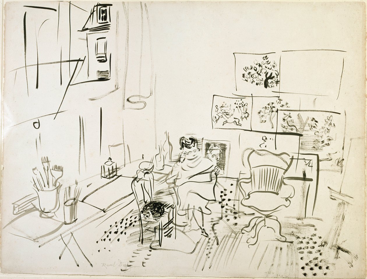 ラウル・デュフィ（1877-1953）による「画家の仕事場」の素描 ニューヨーク近代美術館 作： ラウル・デュフィ