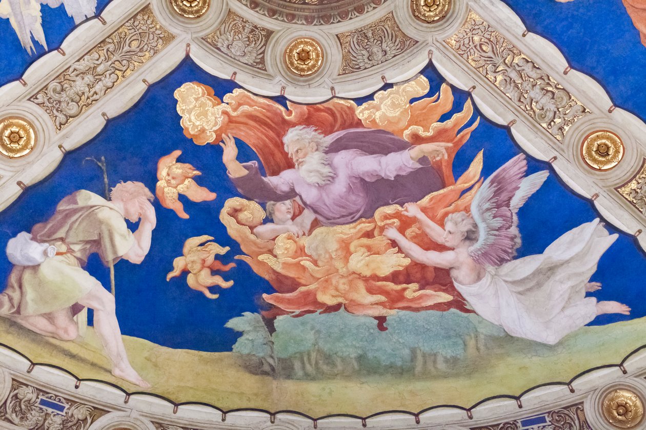 燃える茂みの前のモーセ、スタンザ・ディ・エリオドーロの天井、ヘリオドロスの部屋 作： ラファエロ (1483 1520)