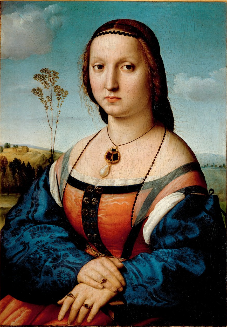 マッダレーナ・ドーニの肖像 ラファエロ・サンツィオ・ディ・ラファエロ（1483-1520）の絵画 1506年 日63x45 cm フィレンツェ、ピッティ宮殿、ガレリア・パラティーナ 作： ラファエル