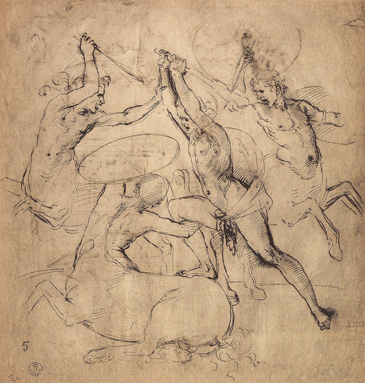 ヘラクレスはケンタウロスを殺します。ラファエルの絵。内閣描画と版画、ウフィツィ美術館、フィレンツェ 作： ラファエロサンツィオラファエル