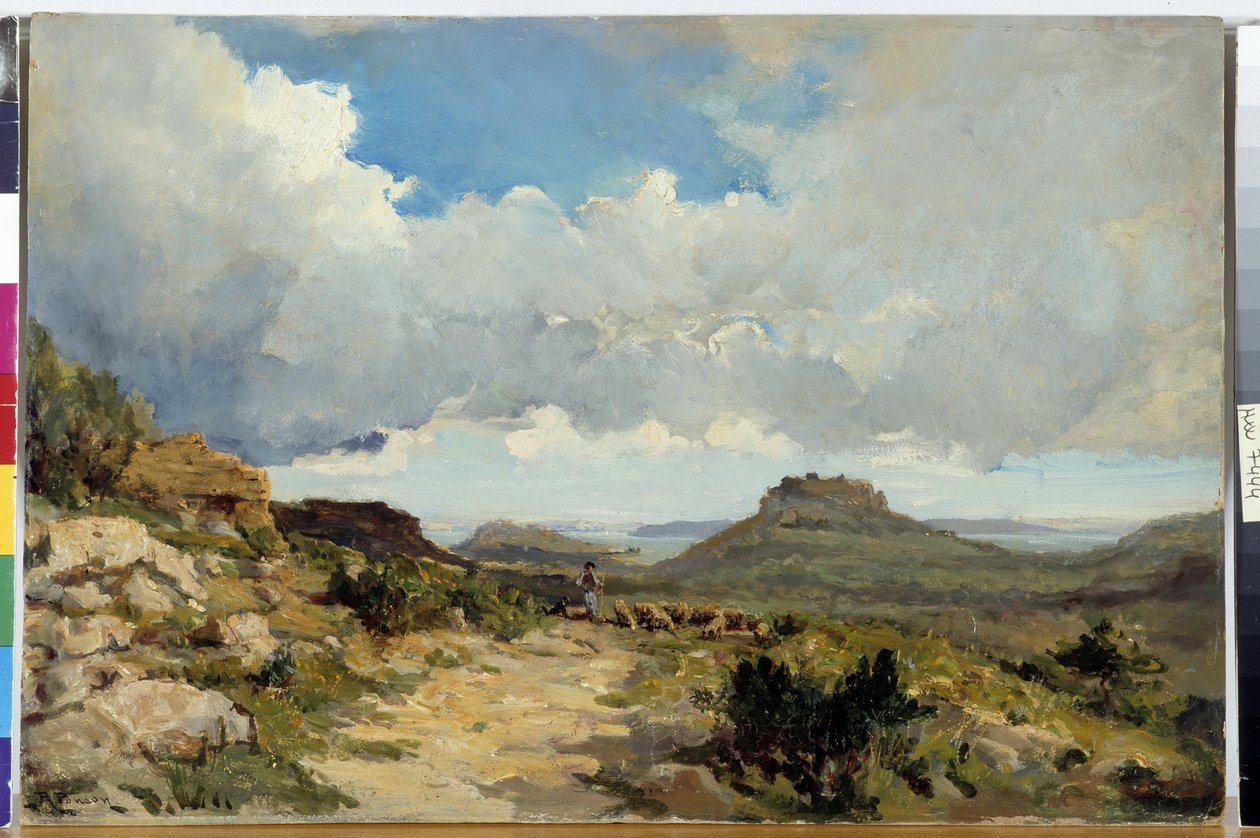 Berger a Miramas le Vieux、Etang de Berre in the Bouches of the Rhone Painting by Raphael Luc Ponson (1835-1904) 必須の言及: コレクション財団はプロヴァンス、マルセイユについて 作： ラファエルリュックポンソン
