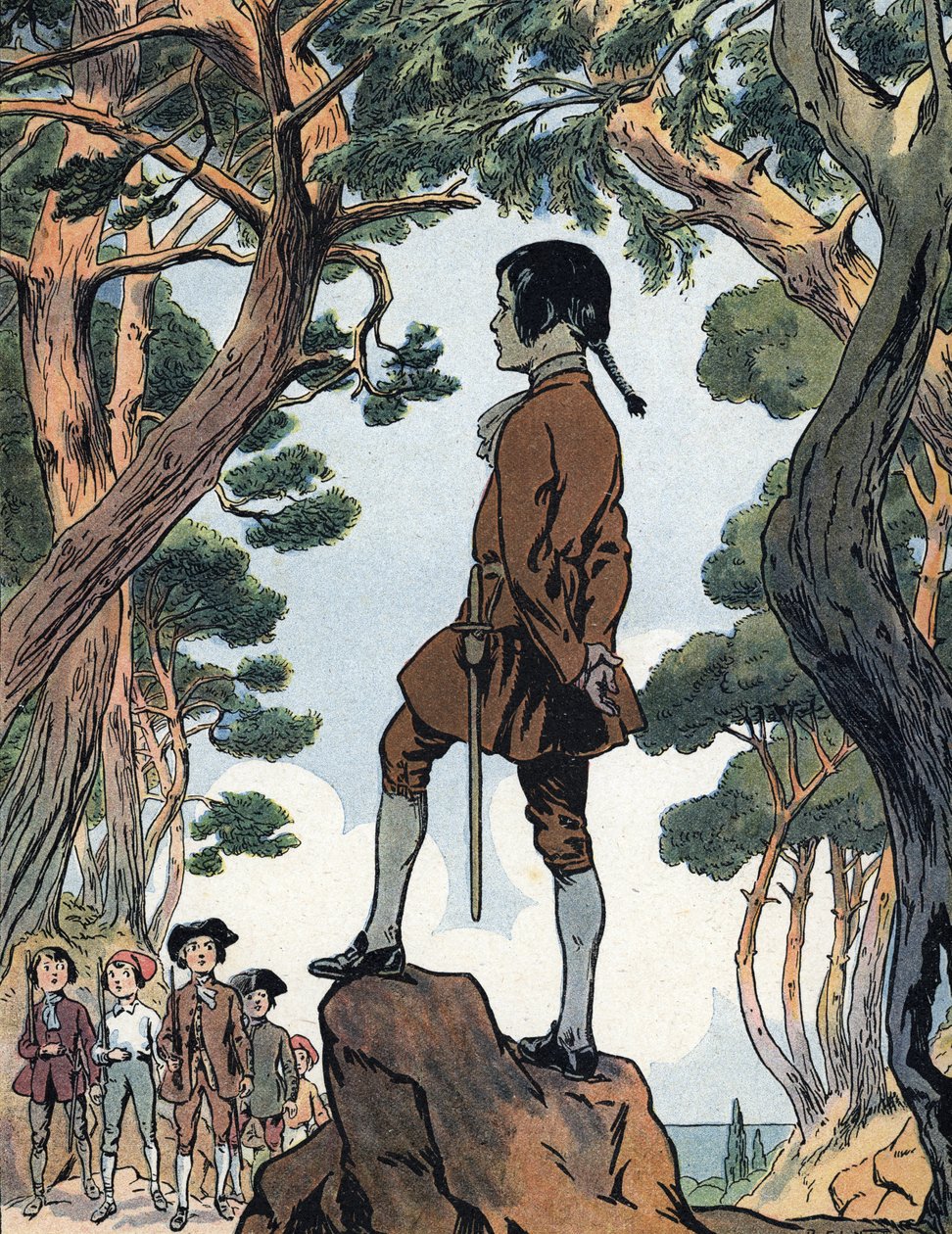 コルシカ島アジャクシオでのナポレオン・ボナパルト（1769-1821）の子供（コルシカ島アジャクシオでの若きナポレオン・ボナパルト） イラスト：レイモン・ド・ネジエール、"Our-glories-nationales" 1920年 個人蔵 DR 作： レイモン・ド・ラ・ネジエール
