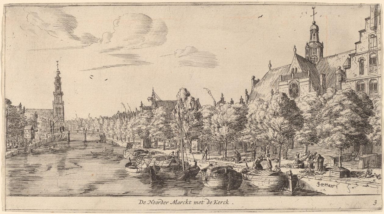 Noorden Kerk のある Noordenmarkt (De Noorder Marckt met de Kerk) 作： 衣料品と呼ばれるReinierNooms