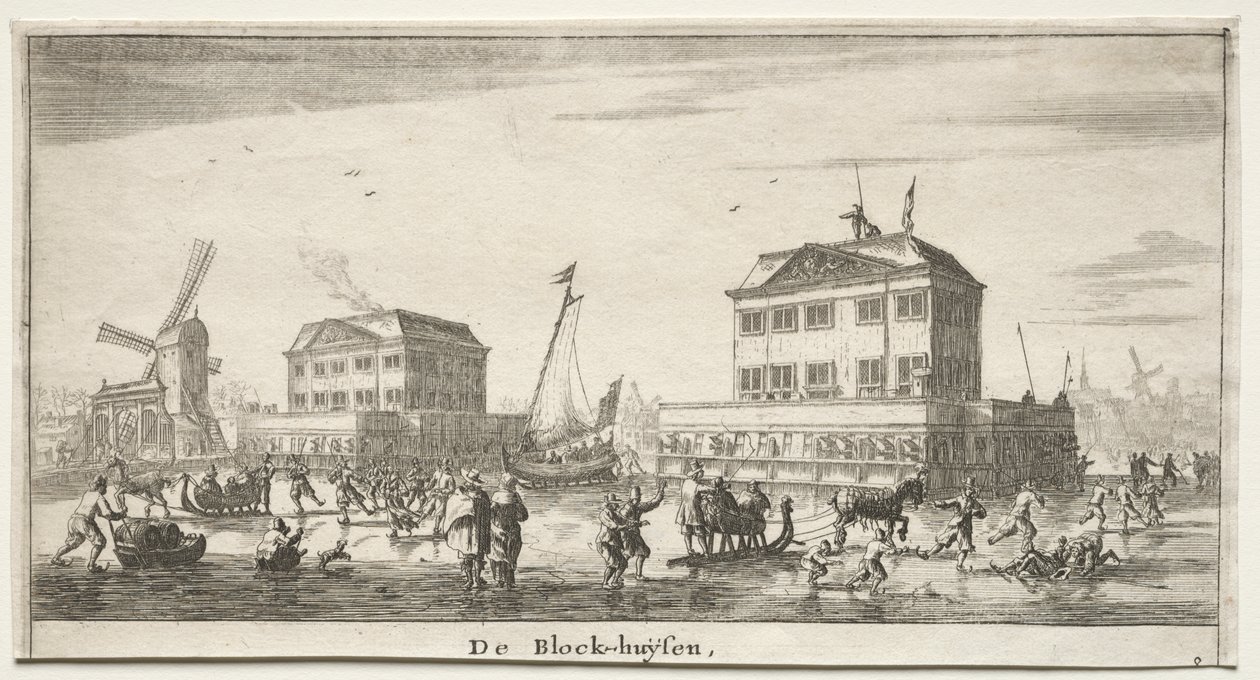さまざまな船とアムステルダムの景色 (Verscheÿde Ships and Gesichten van Amstelredam)、パート III: De Block-huÿsen 作： 衣料品と呼ばれるReinierNooms