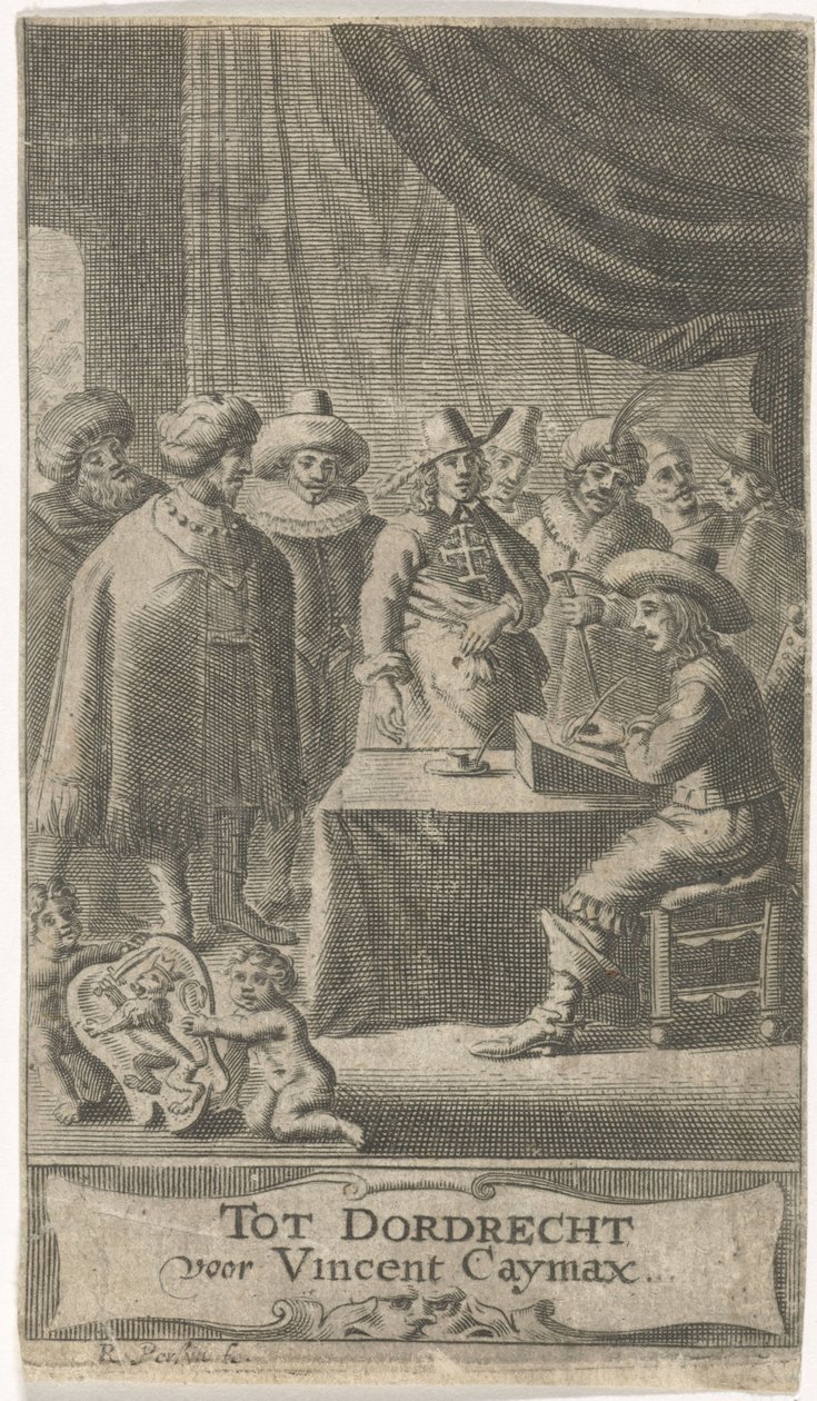 商人, ∥において∥, 机 タイトルページ: J. van der Does e.a., Verscheyde voyagien, orte reysen, 1652 作： レイニエ・ファン・ペルジン