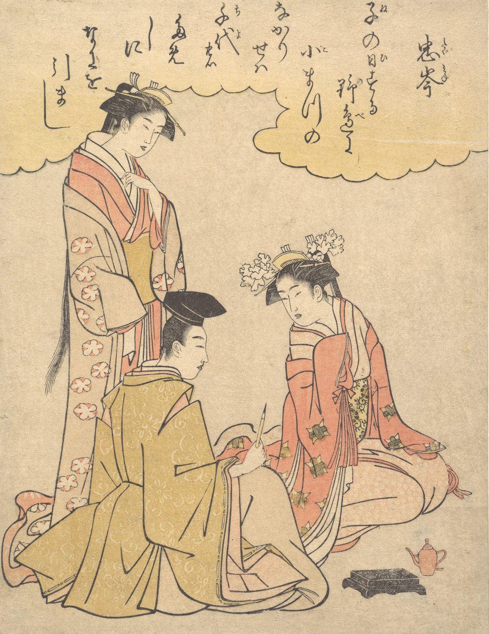 壬生忠峯の詩を添えた廷臣と二人の女官。 1791年頃。 1791年。 作： エイリ観光局