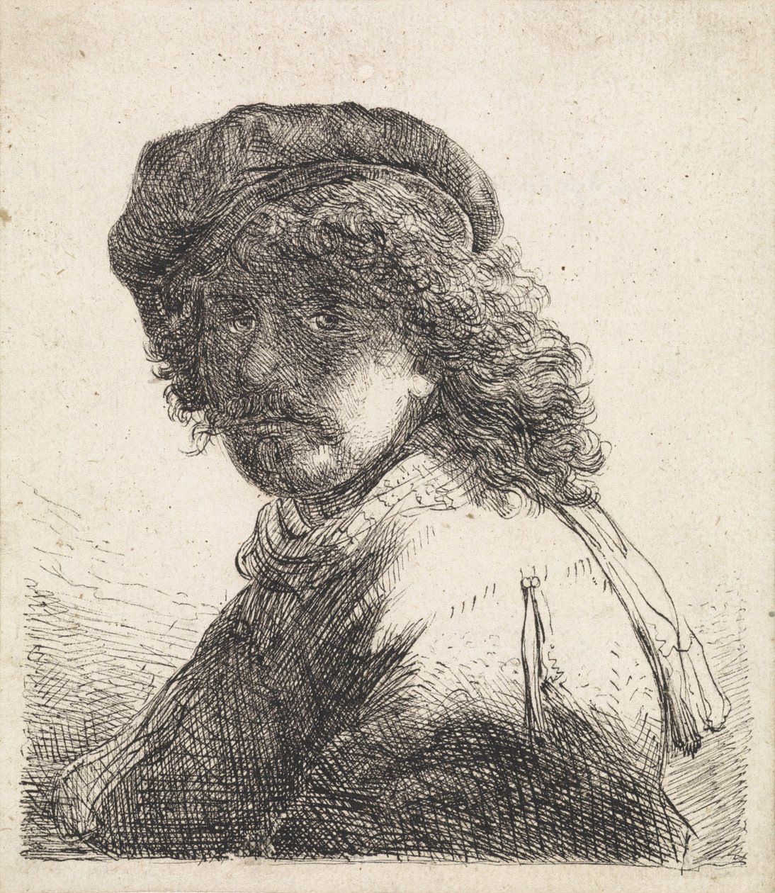 Rembrandt van Rijn mit Barett und Schal