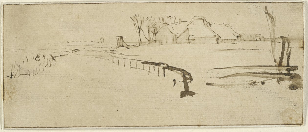 農場のある風景、c.1648-50（冬の風景） 作： レンブラント・ファン・レイン