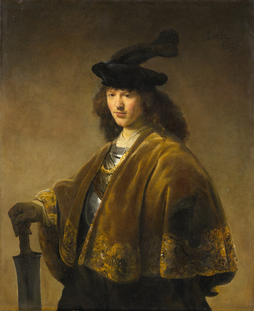 剣を持った青年、1633-1645年頃 作： レンブラント・ハーメンシュ。レンブラント・ハーメンシュのファン・レイン円。ヴァン・レインの円