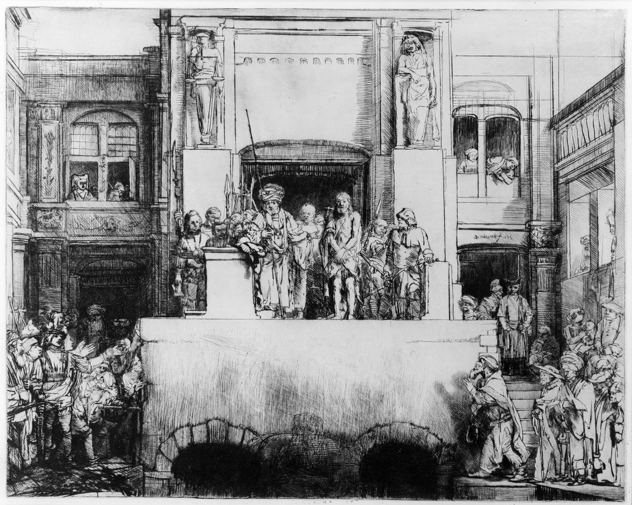 キリストは人々に贈られた、1655年（ドライポイント） 作： レンブラント・ファン・レイン