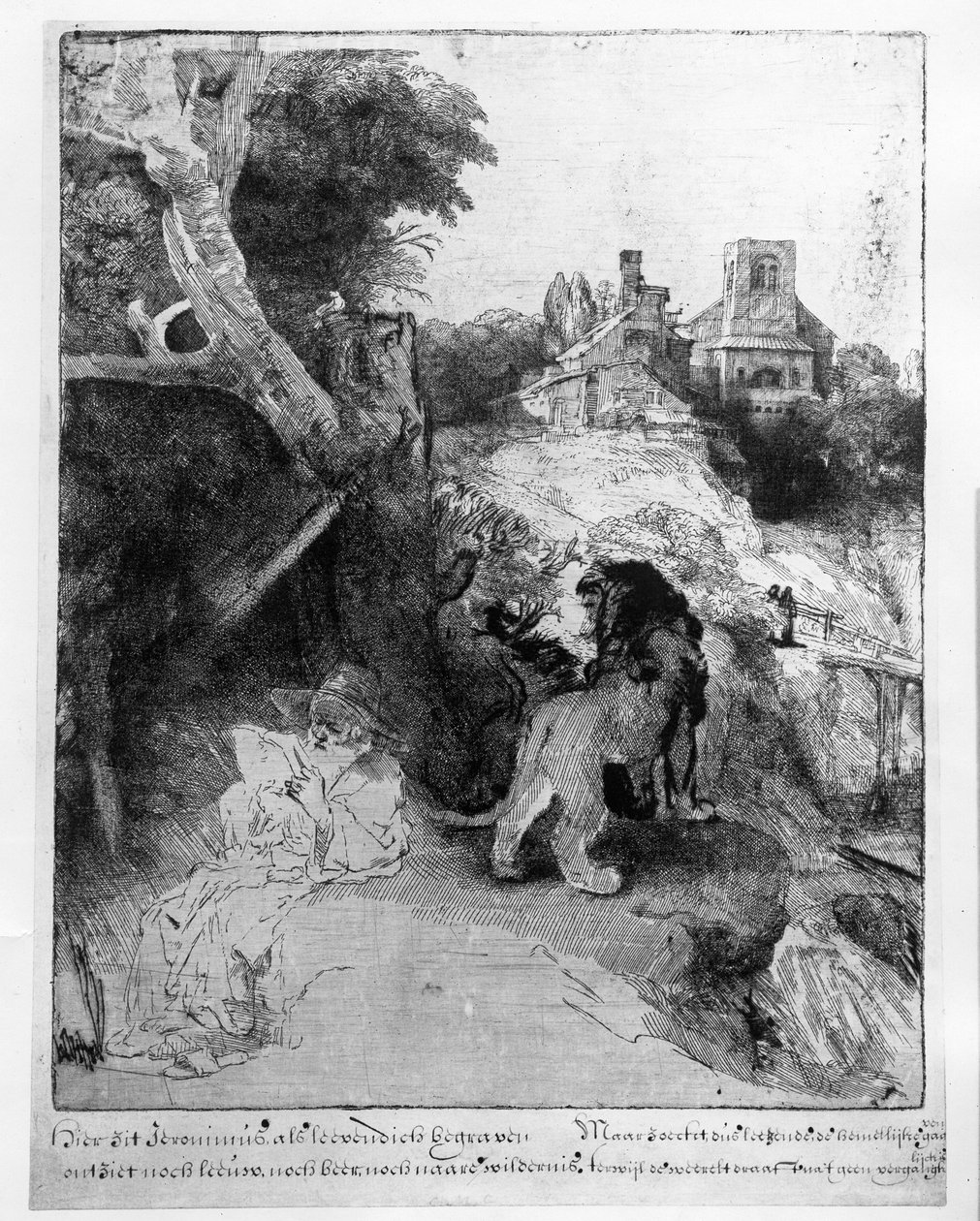 イタリアの風景の中の聖ジェローム、1653年 作： レンブラント・ファン・レイン