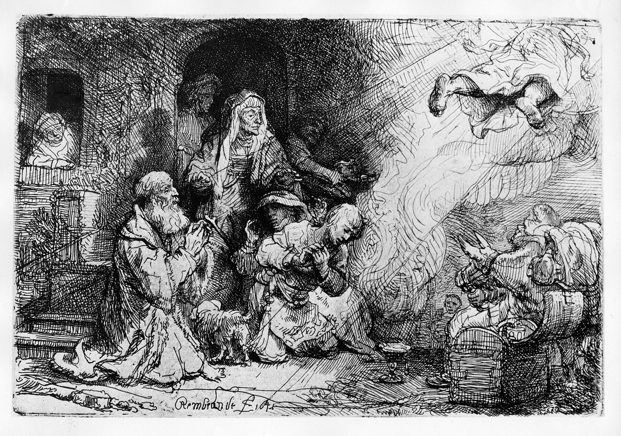 トビアスの家族を去る天使、1641 作： レンブラント・ファン・レイン