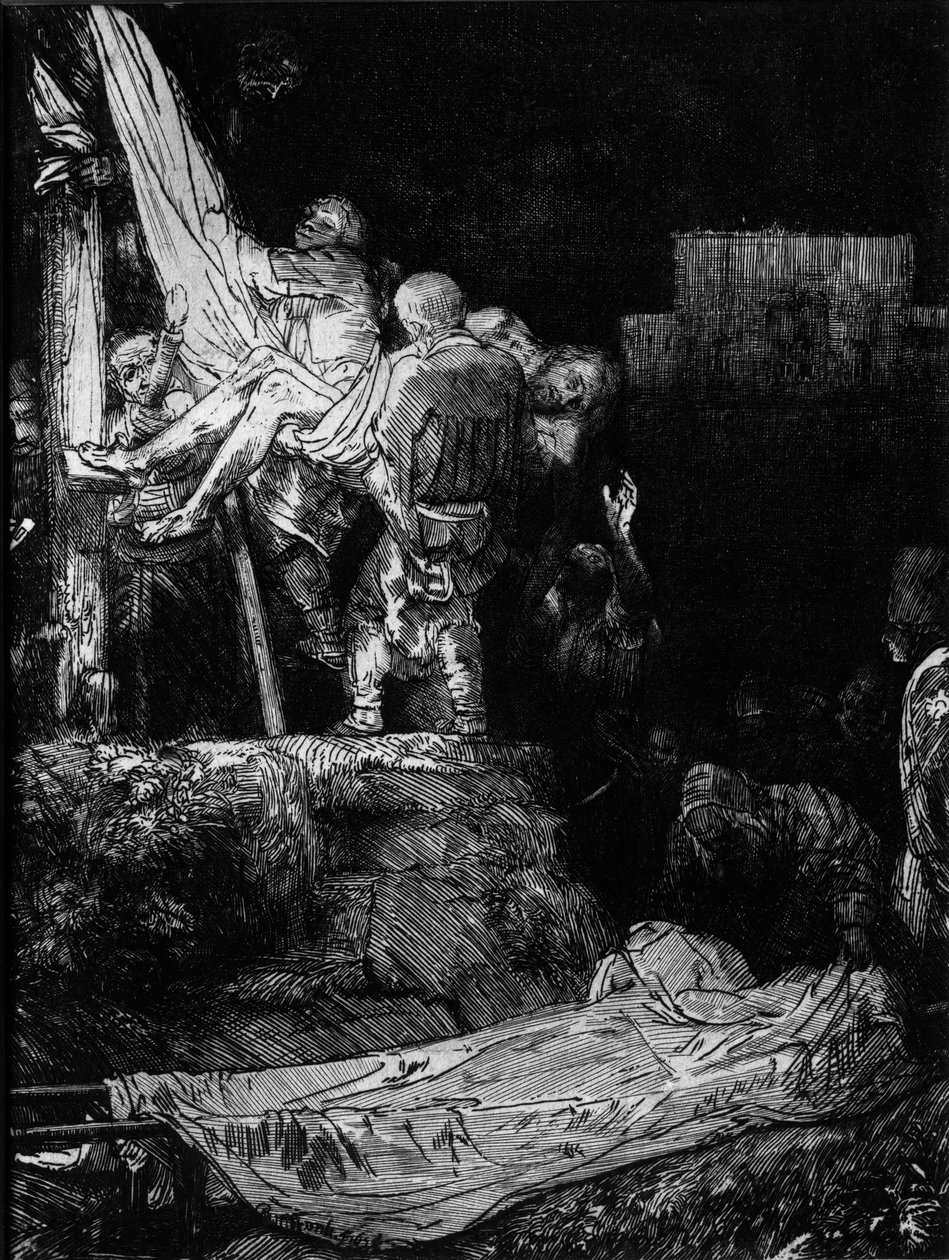 トーチのある十字架からの降下、1654年 作： レンブラント・ファン・レイン