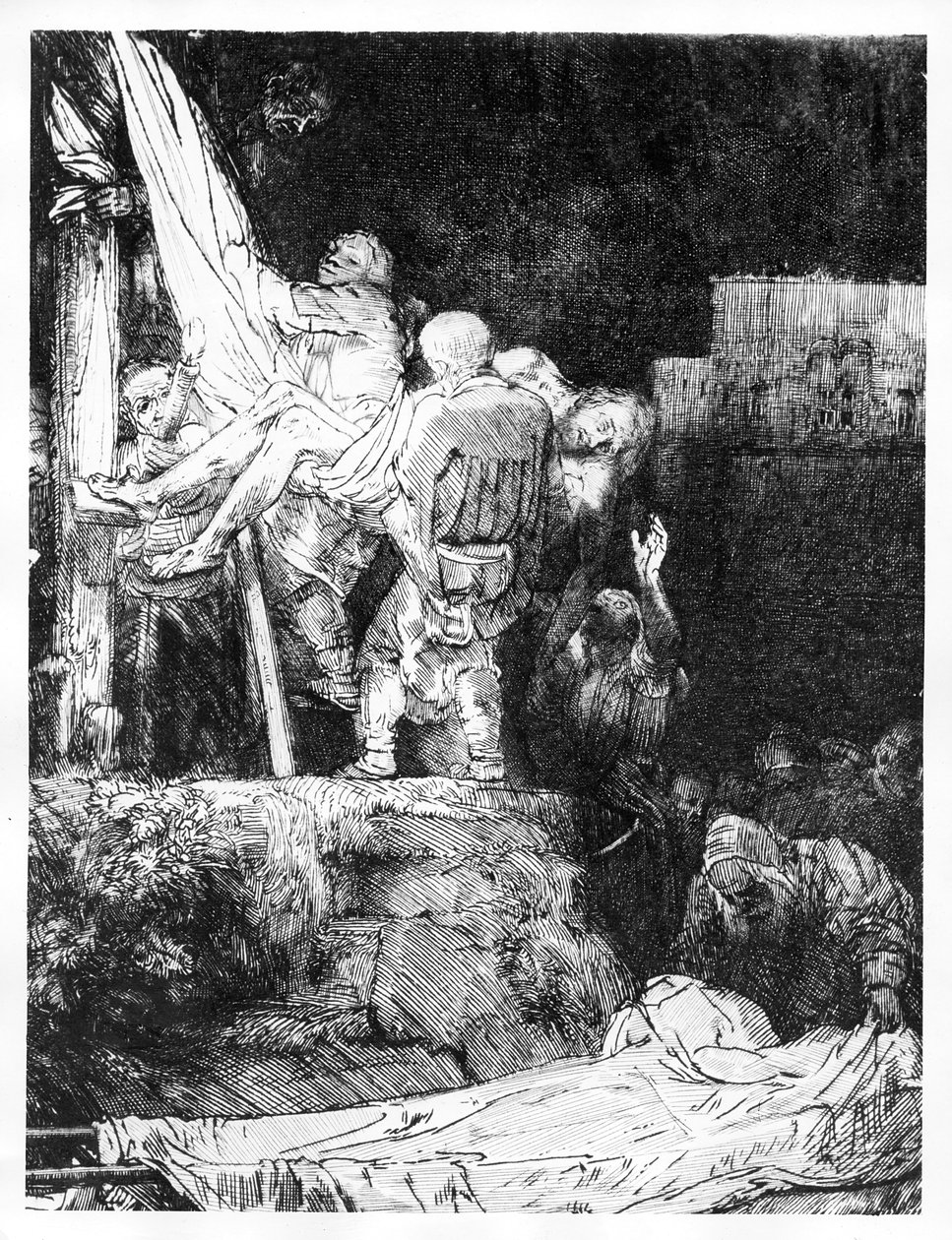トーチのある十字架からの降下、1654年 作： レンブラント・ファン・レイン